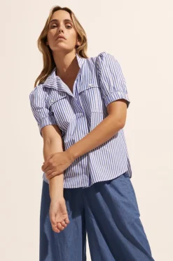 zoe kratzmann Tops|Allot Top-Cobalt Stripe