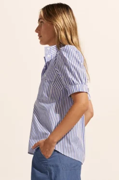 zoe kratzmann Tops|Allot Top-Cobalt Stripe