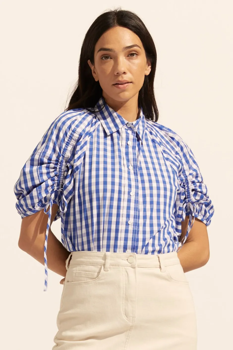 zoe kratzmann Tops|Bond Top-Azure Gingham Check