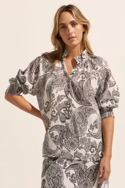 zoe kratzmann Tops|Carousel Top-Black Paisley