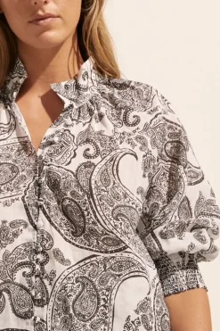 zoe kratzmann Tops|Carousel Top-Black Paisley