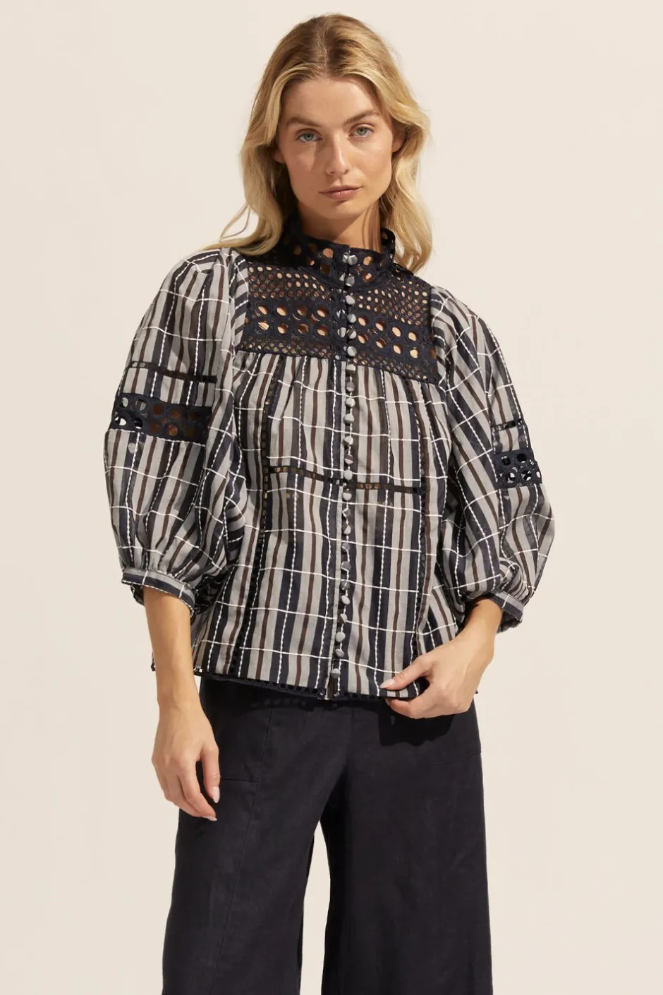 zoe kratzmann Tops|Dedicate Top-Indigo Check