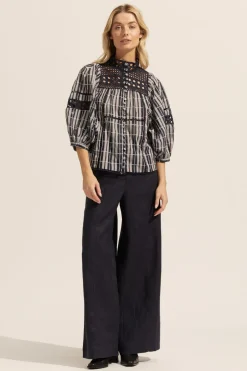 zoe kratzmann Tops|Dedicate Top-Indigo Check