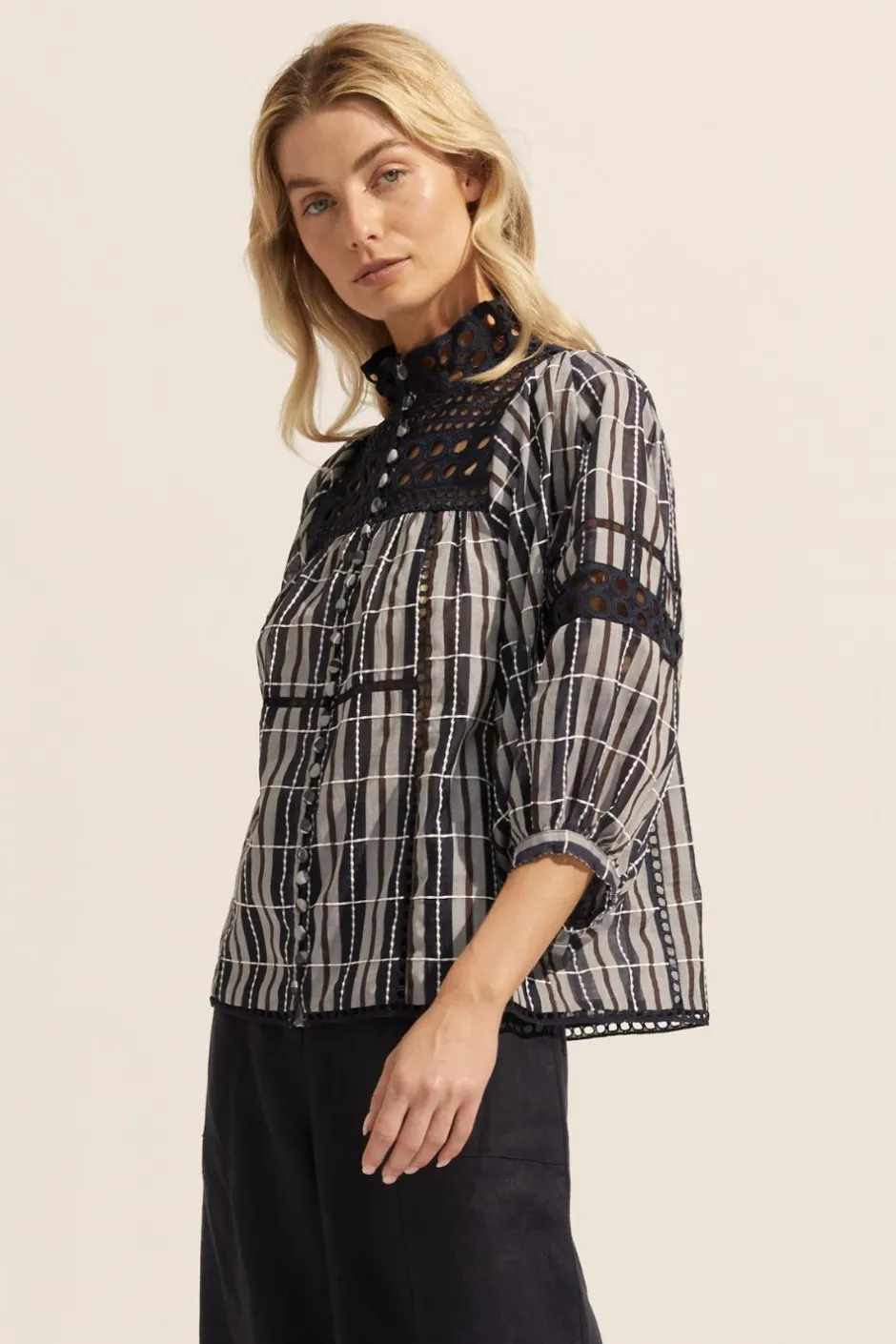 zoe kratzmann Tops|Dedicate Top-Indigo Check