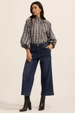 zoe kratzmann Tops|Fuse Top-Indigo Check