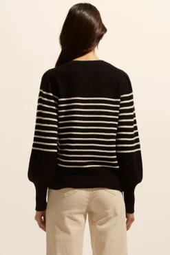 zoe kratzmann Knitwear|Gather Knit-Black/Stone Stripe