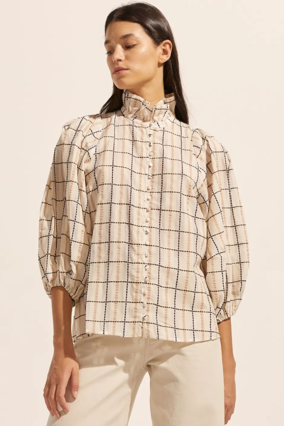 zoe kratzmann Tops|Grant Top-Ivory Check