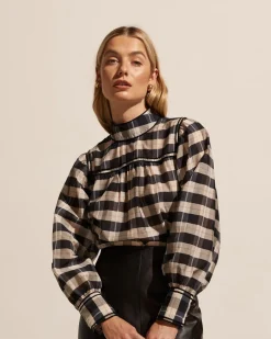 zoe kratzmann Tops|Horizen Top-Black/Ecru Check