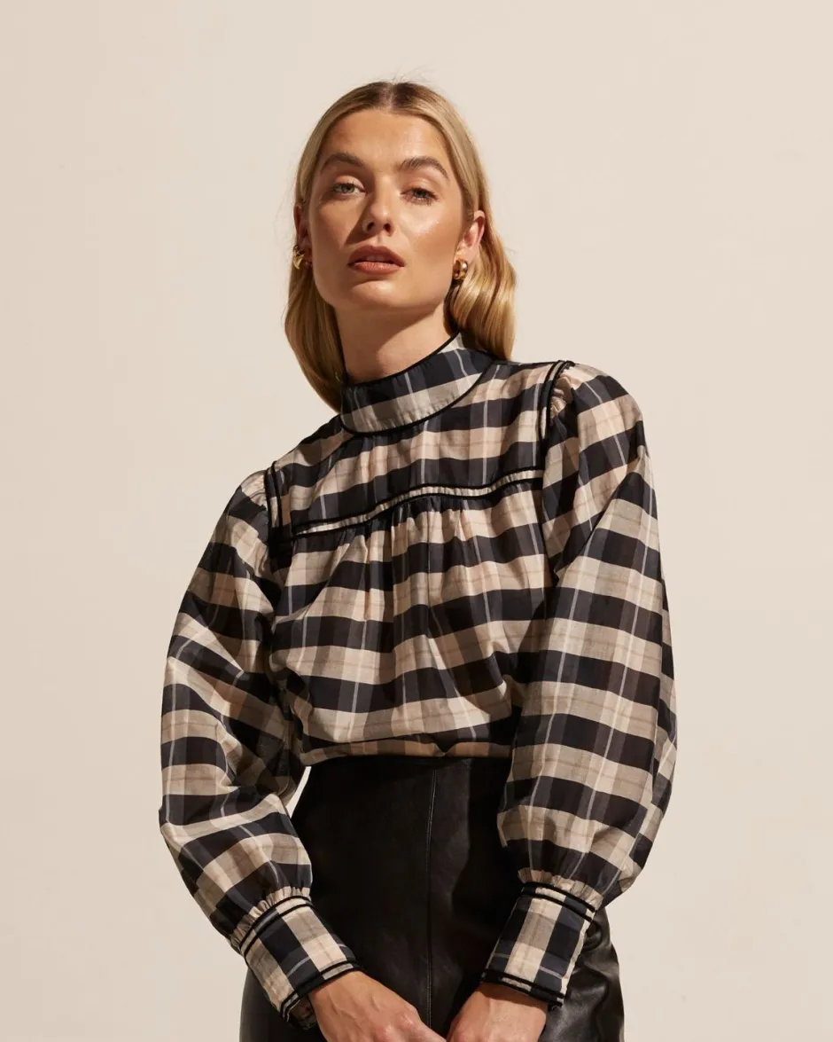zoe kratzmann Tops|Horizen Top-Black/Ecru Check