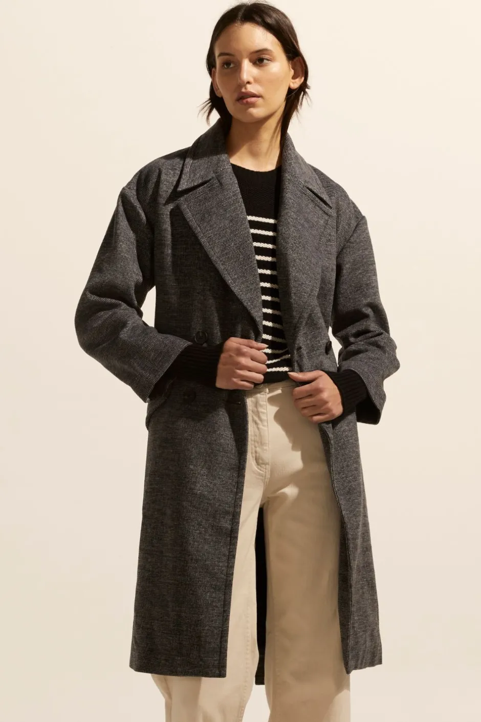 zoe kratzmann Coats|Pillar Coat-Black Mini Check