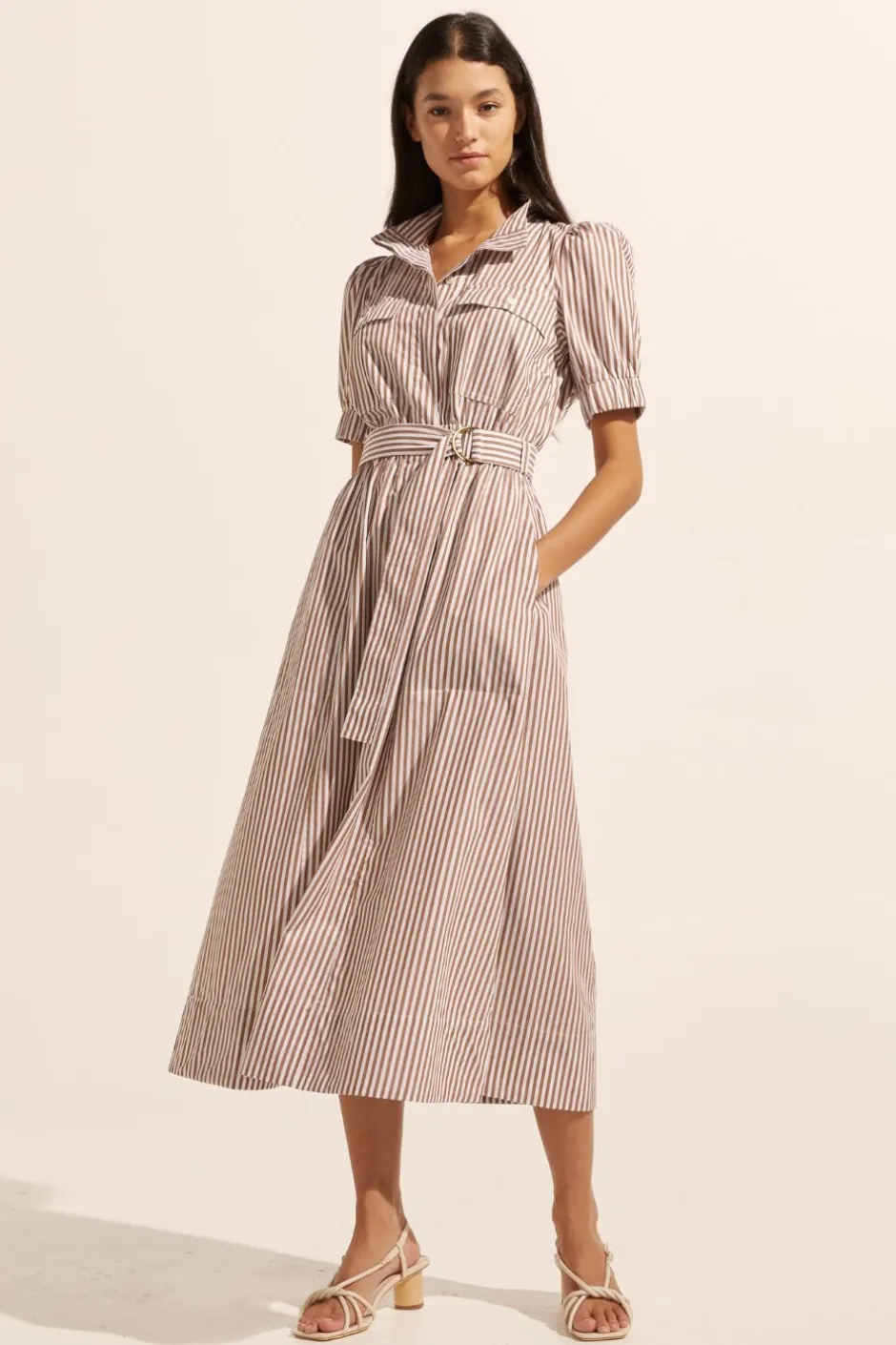 zoe kratzmann Dresses|Starling Dress-Mocha Stripe