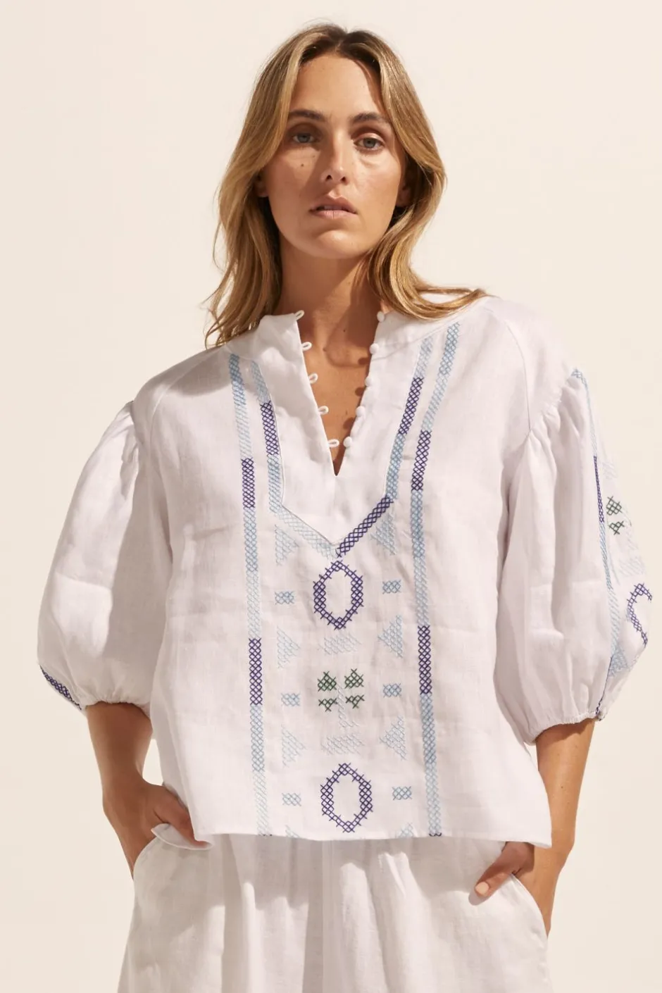 zoe kratzmann Tops|Theme Top-Azure Embroid